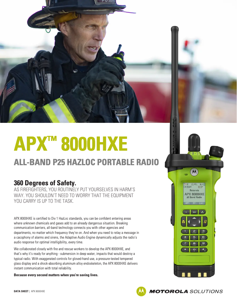 Page 1 de la notice Fiche technique Motorola APX 8000HXE