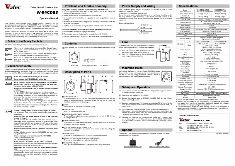 Page n°1 - Manuel utilisateur Watec W-04CDB3