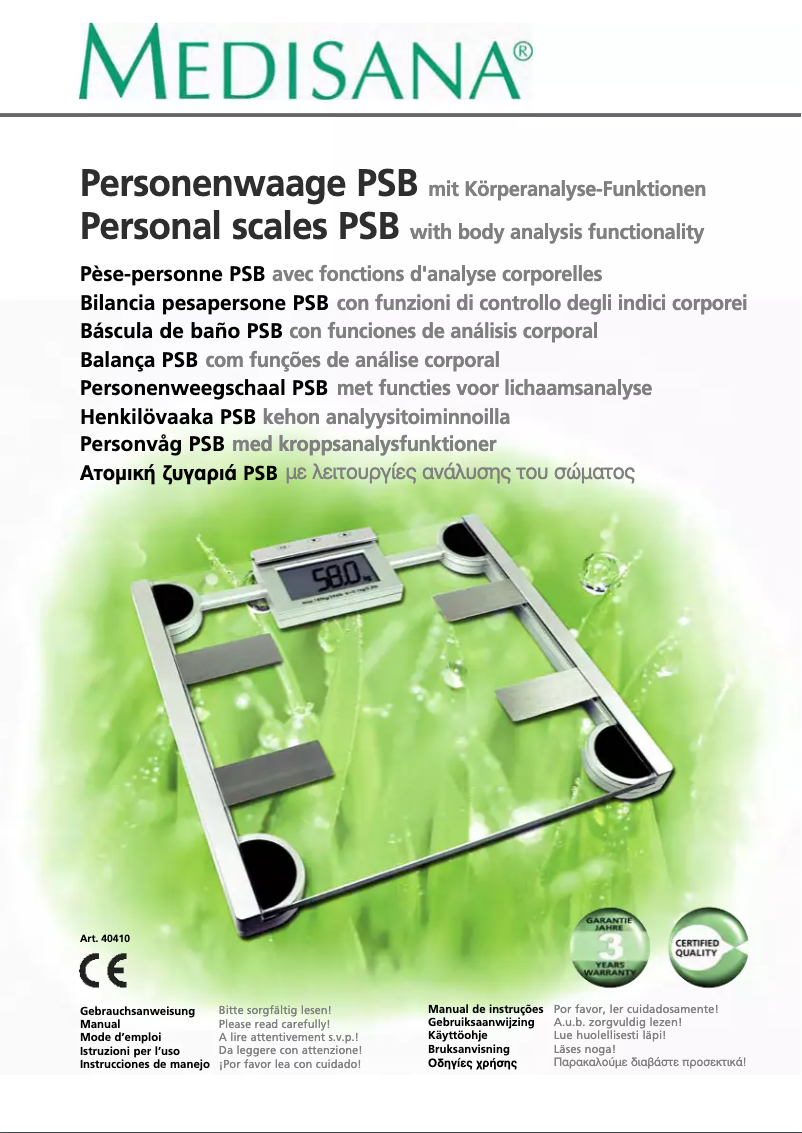 Page n°1 - Manuel utilisateur Medisana PSB