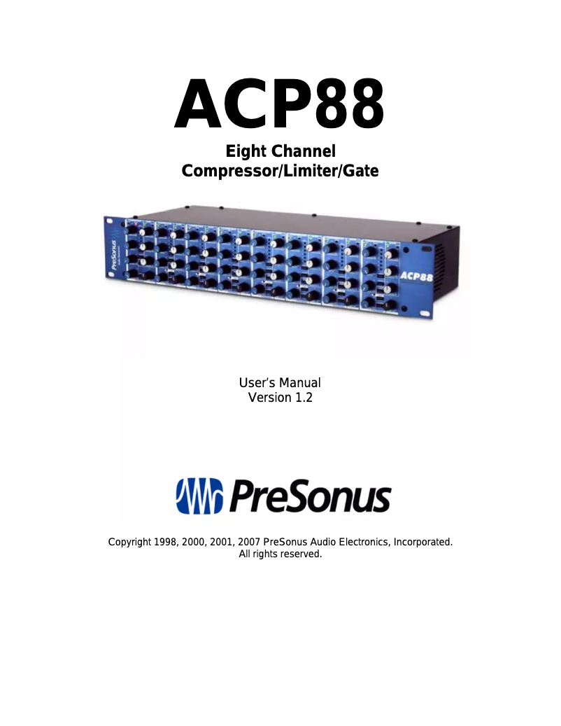 Page n°1 - Manuel utilisateur PreSonus ACP88