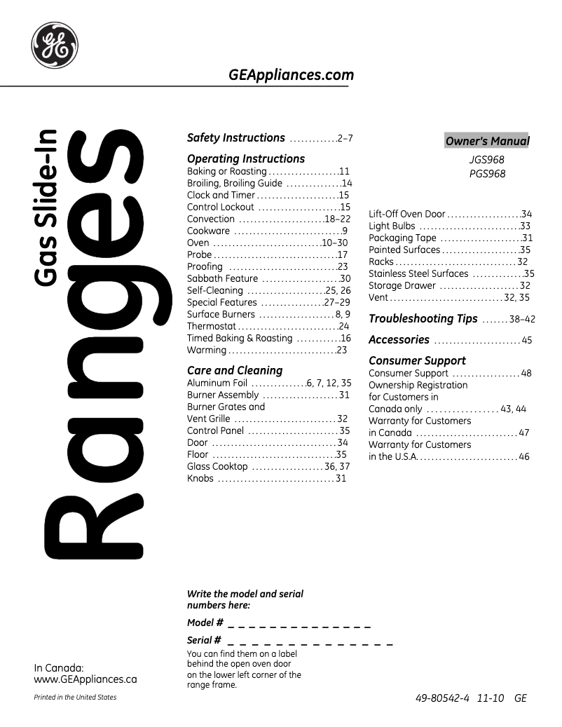 Page 1 de la notice Manuel d'utilisation et d'entretien GE Profile JGS968TEKWW
