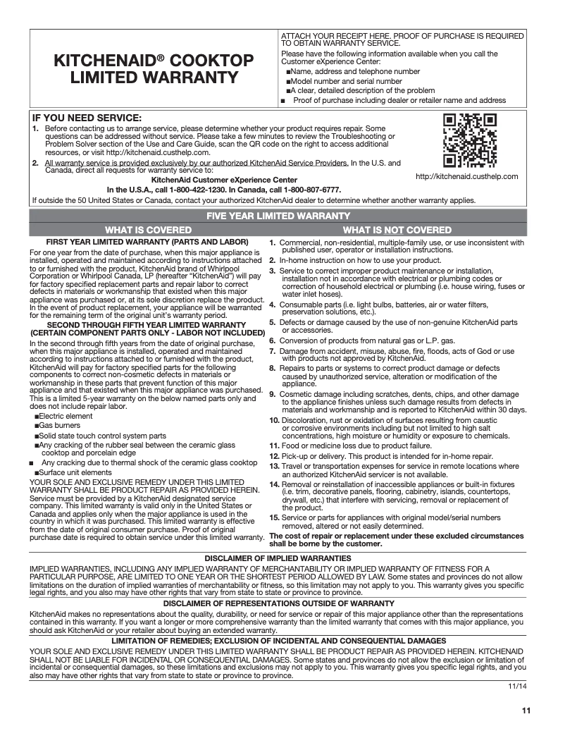 Page n°1 - Informations de garantie KitchenAid KCED600GBL