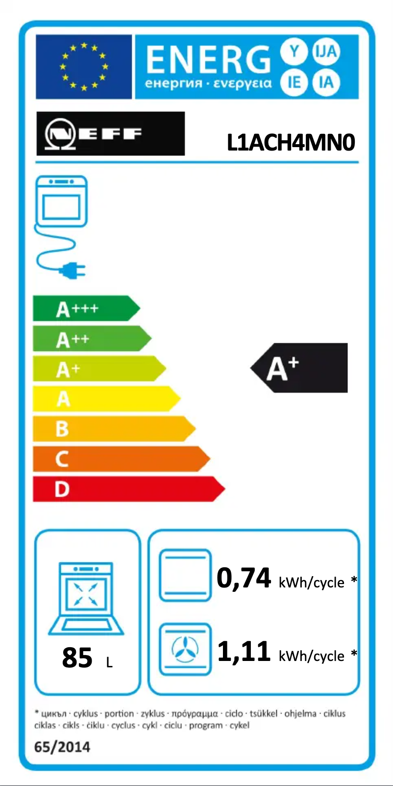 Page 1 de la notice Label énergétique Neff L1ACH4MN0