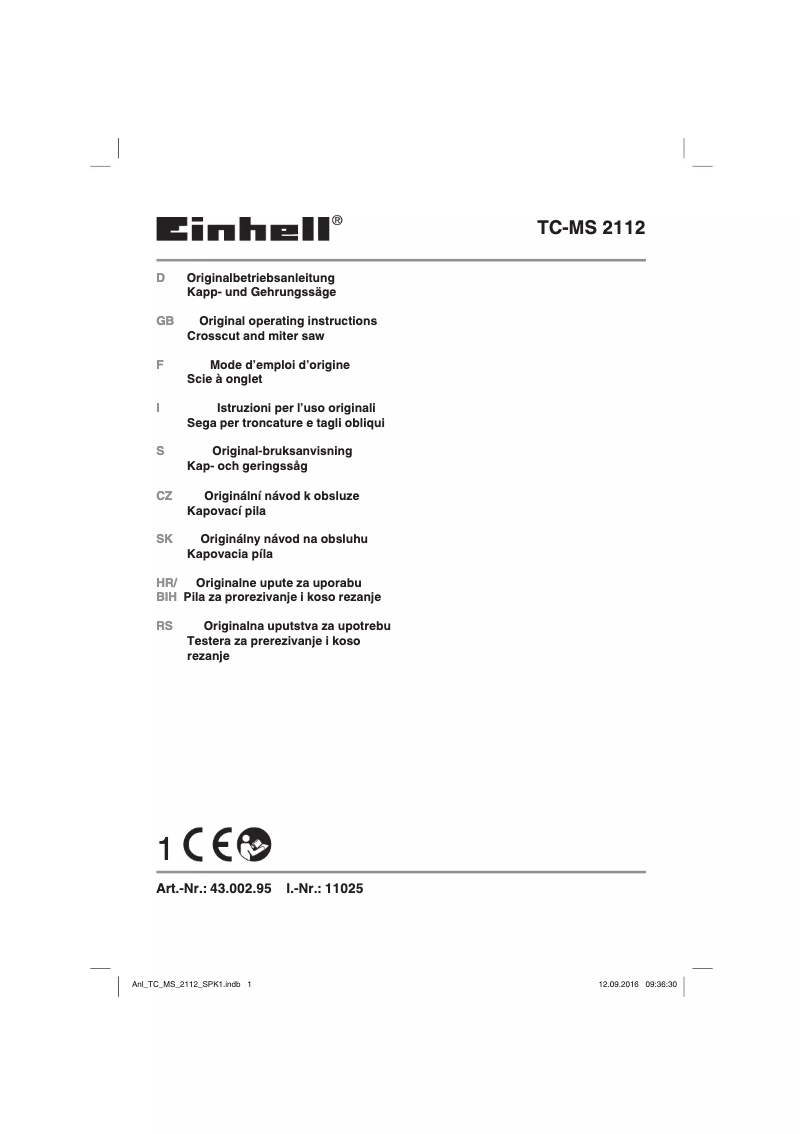 Page 1 de la notice Manuel utilisateur Einhell TC-MS 2112