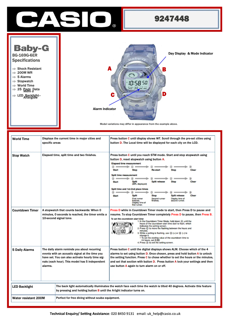 Page n°1 - Manuel utilisateur Casio Baby-G BG-169G-6ER