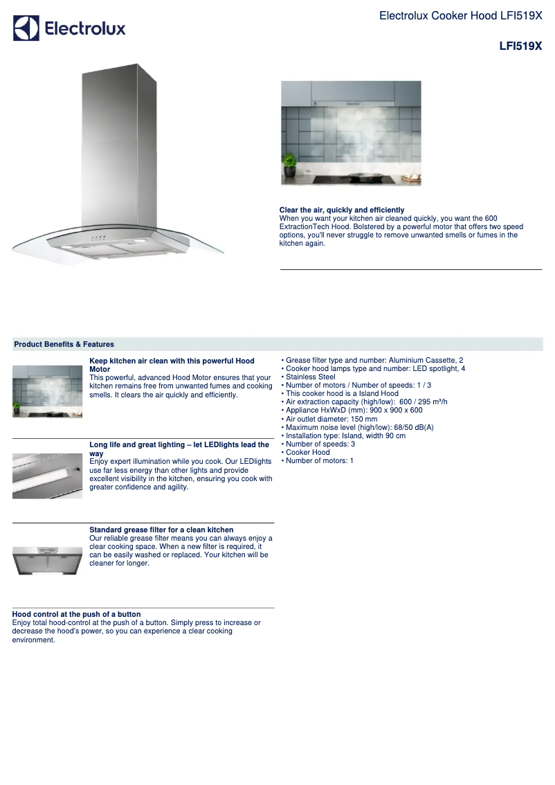 Page 1 de la notice Fiche technique Electrolux LFI519X