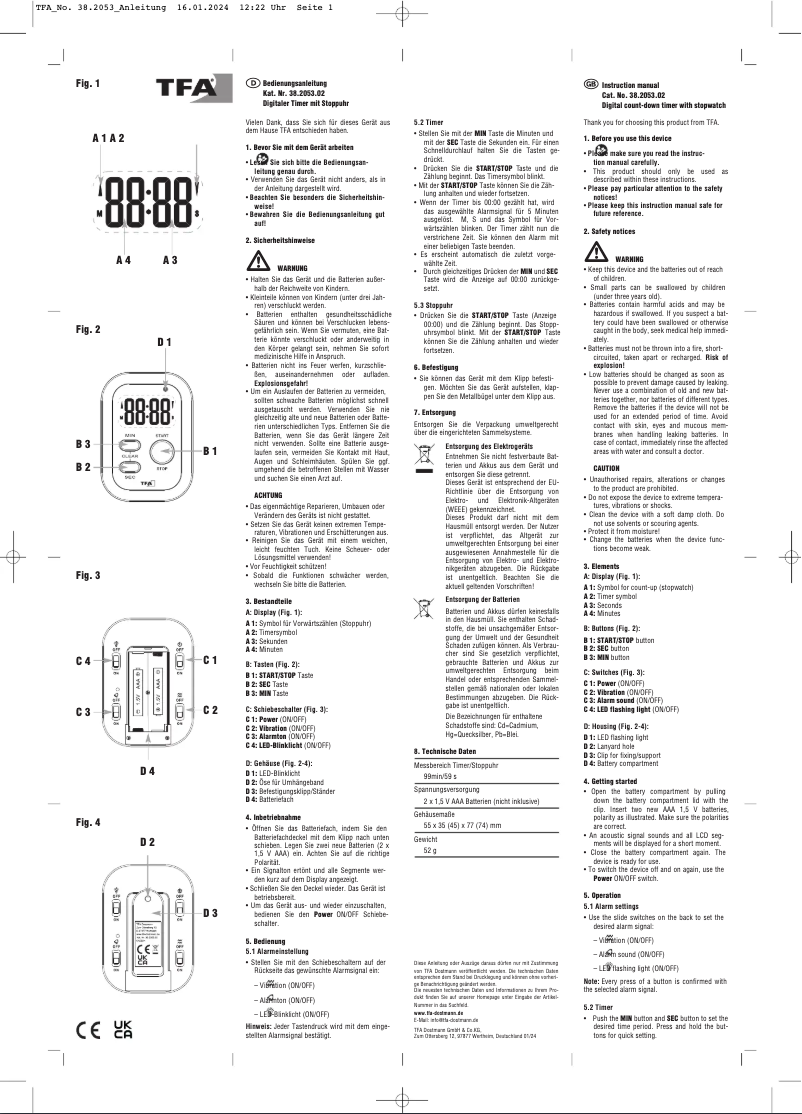 Page 1 de la notice Manuel utilisateur TFA 38.2053.02
