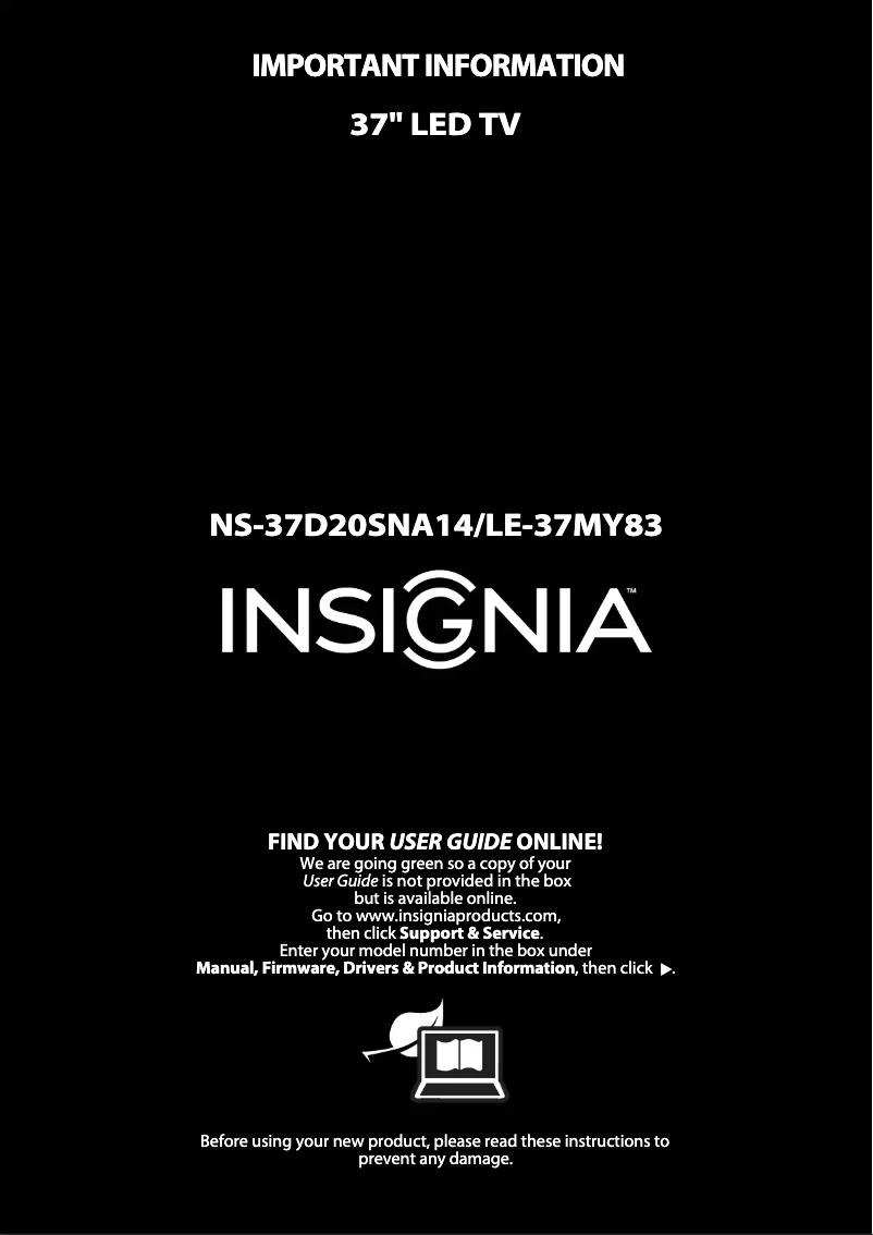 Page 1 de la notice Manuel utilisateur Insignia NS-37D20SNA14