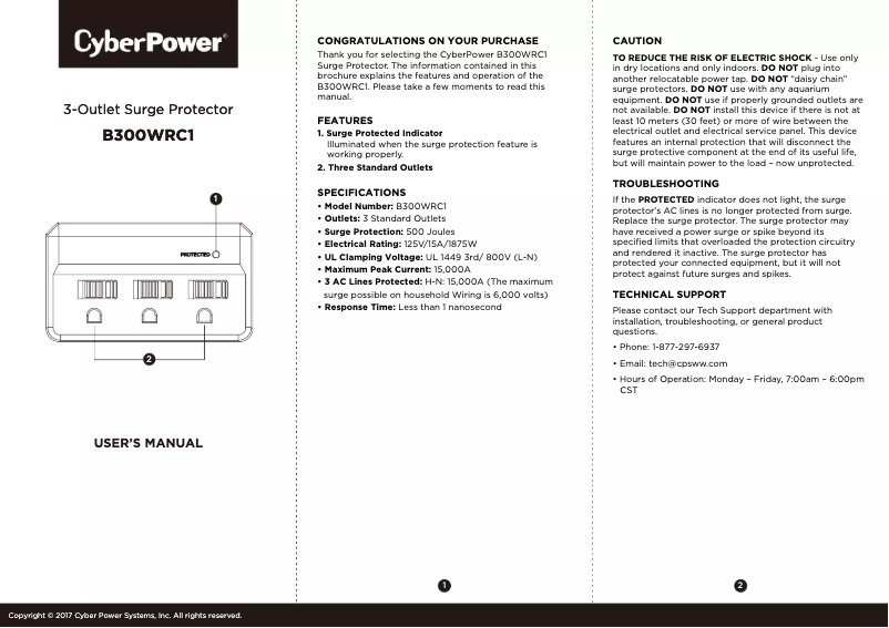 Page n°1 - Manuel utilisateur CyberPower B300WRC1