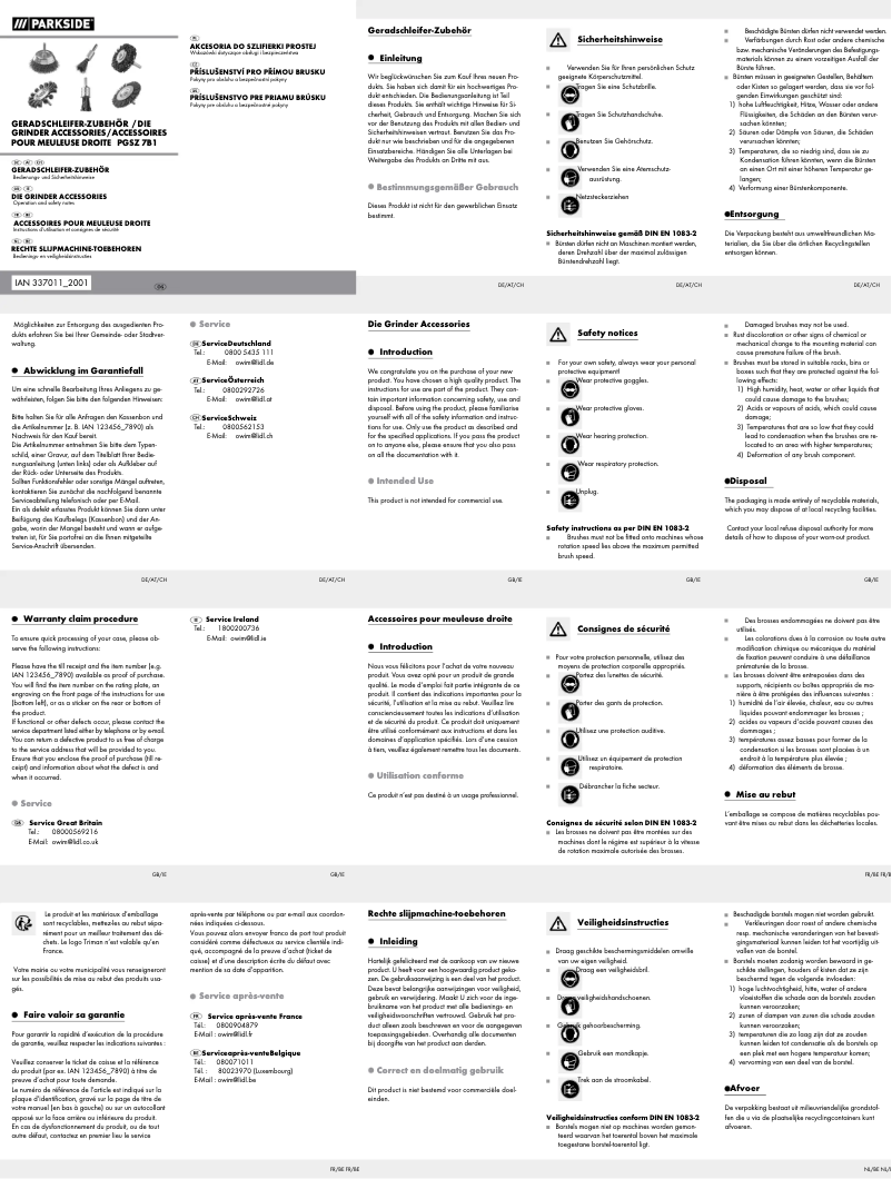 Page 1 de la notice Manuel utilisateur Parkside PGSZ 7 B1