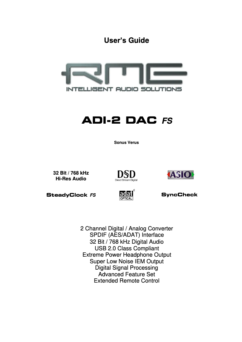 Page 1 de la notice Manuel utilisateur RME ADI-2 DAC FS