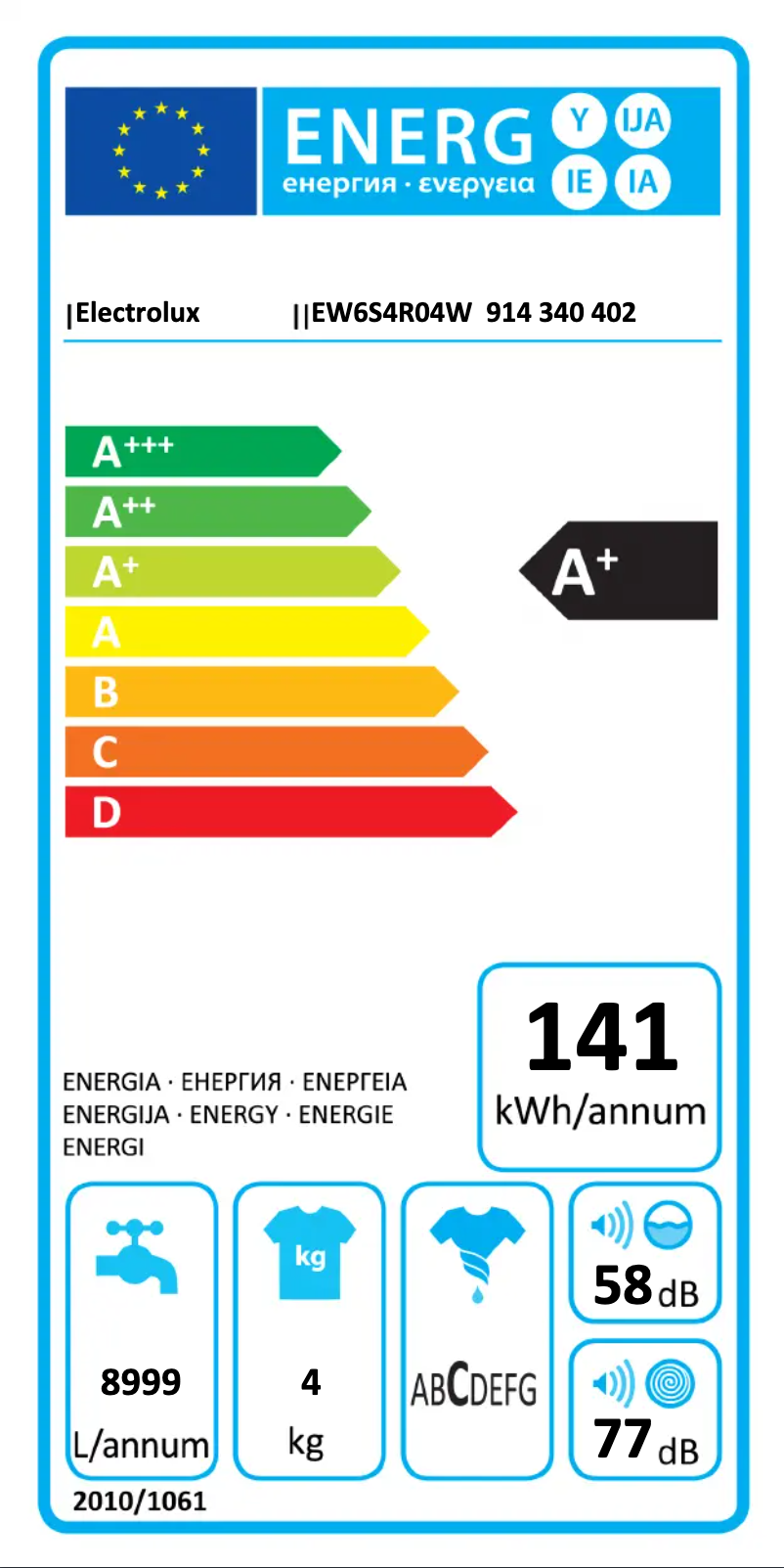 Page n°1 - Label énergétique Electrolux EW6S4R04W