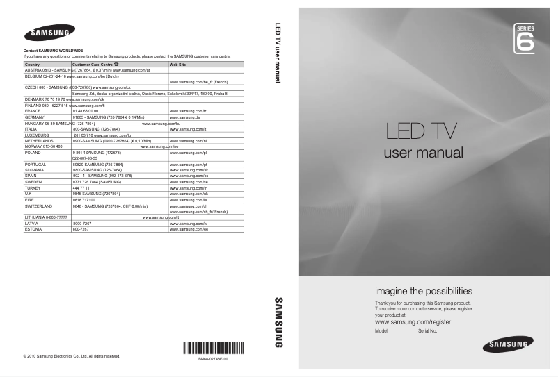 Page 1 de la notice Manuel utilisateur Samsung UE40C6005