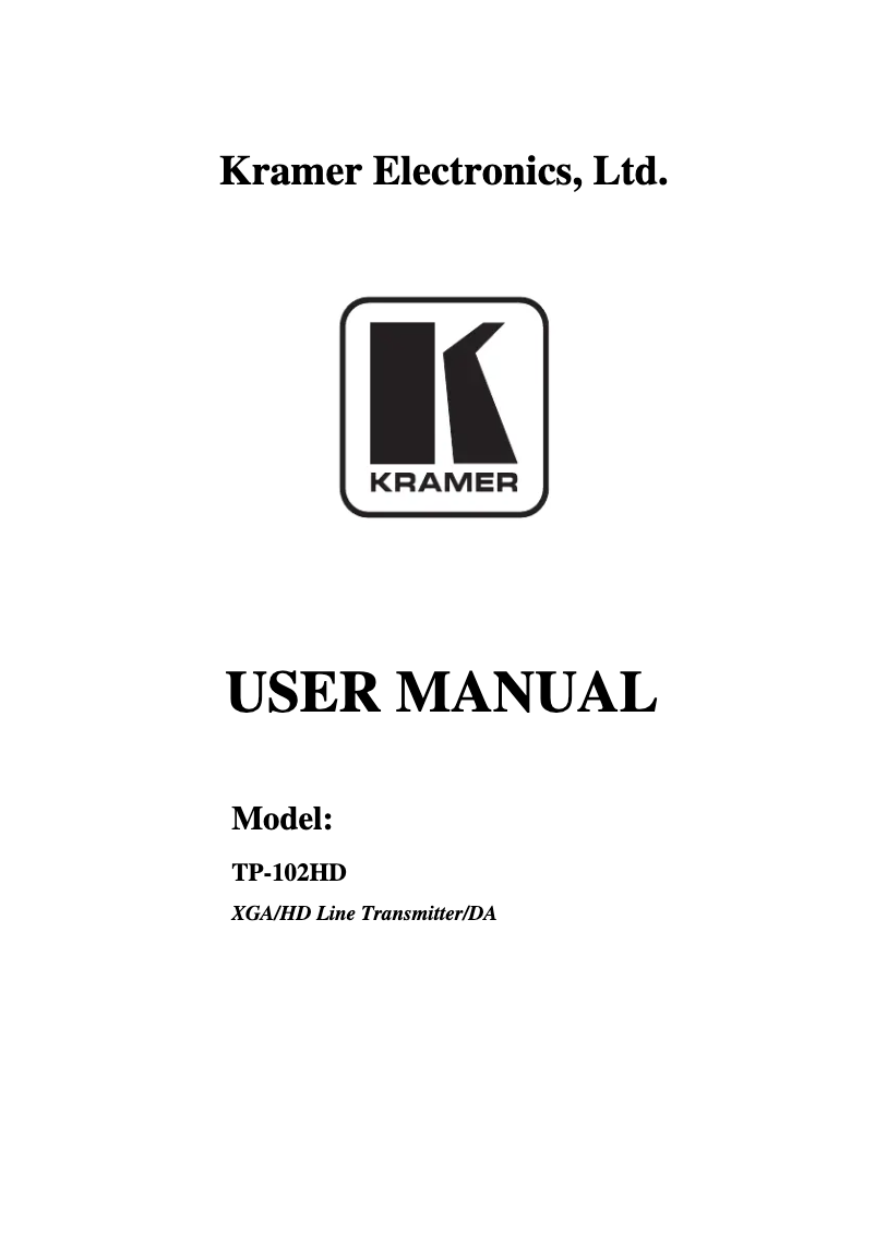 Page n°1 - Manuel utilisateur Kramer TP-102HD