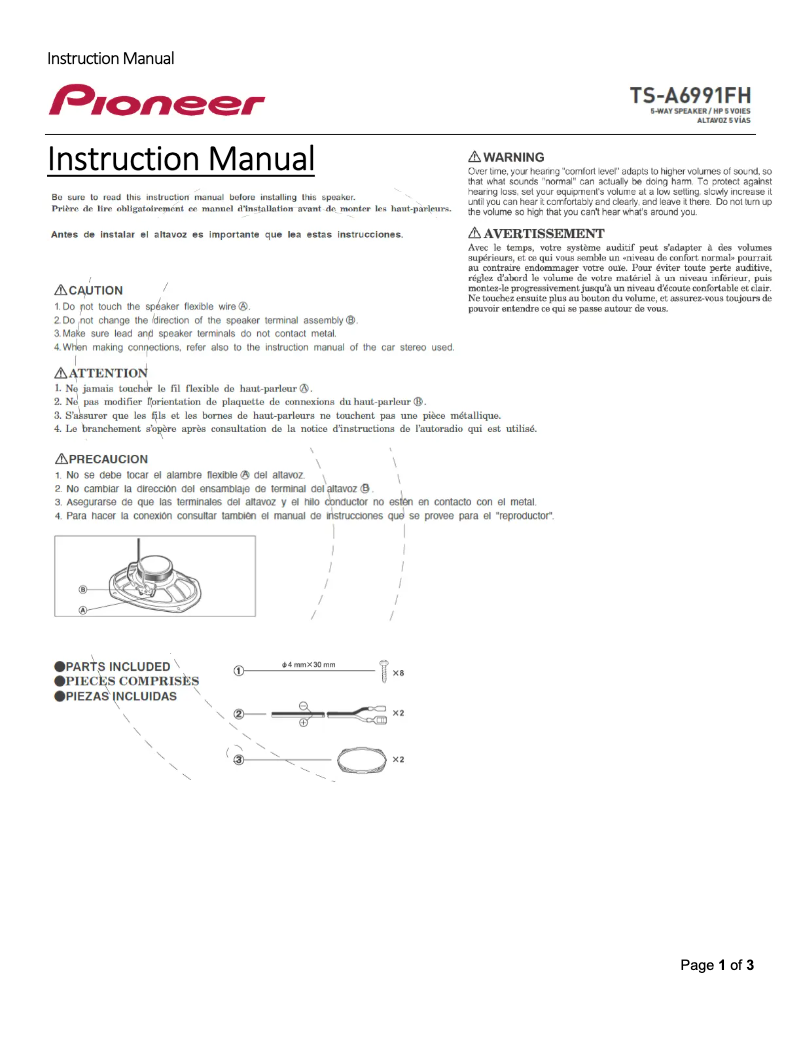 Page n°1 - Manuel utilisateur Pioneer TS-A6991FH