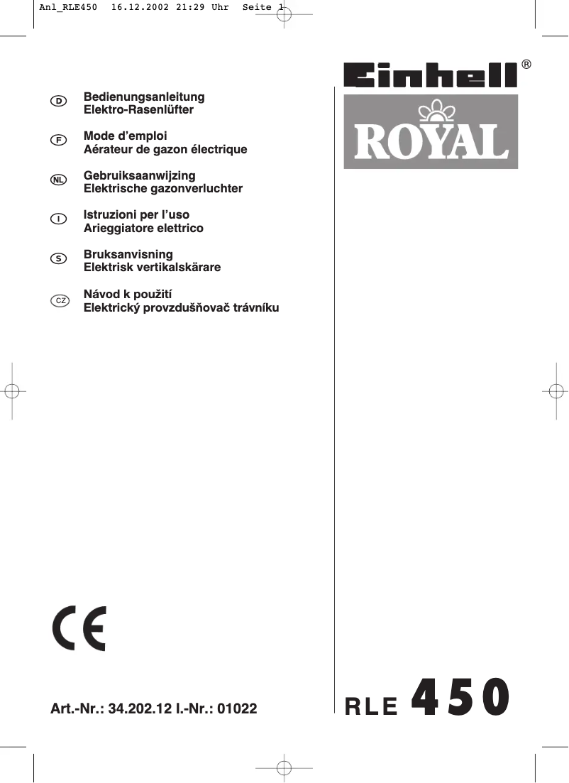 Image de la première page du manuel de l'appareil Royal RLE 450