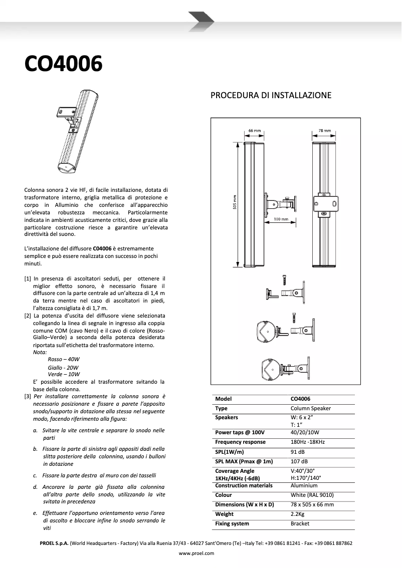 Page n°1 - Manuel utilisateur Proel CO4006