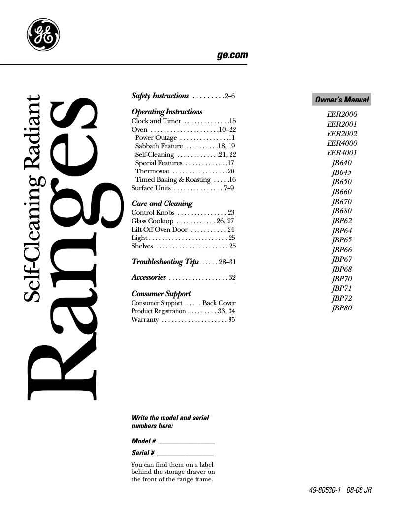 Page n°1 - Manuel d'utilisation et d'entretien GE JBP65MMBS