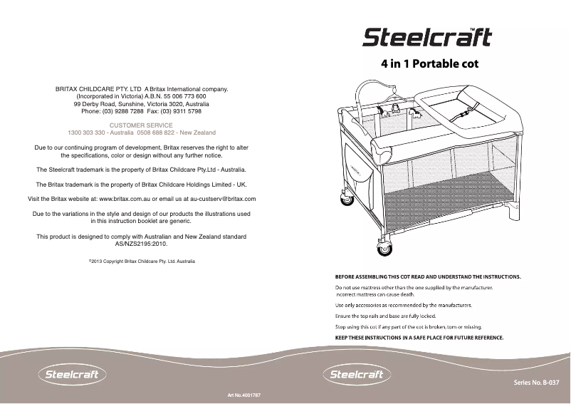 Image de la première page du manuel de l'appareil 4 in 1 Portable Cot