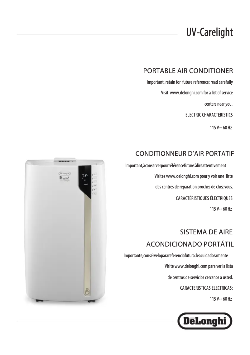 Page 1 de la notice Manuel utilisateur DeLonghi Pinguino Arctic Whisper Extreme PACEX398VUV-6ALWH