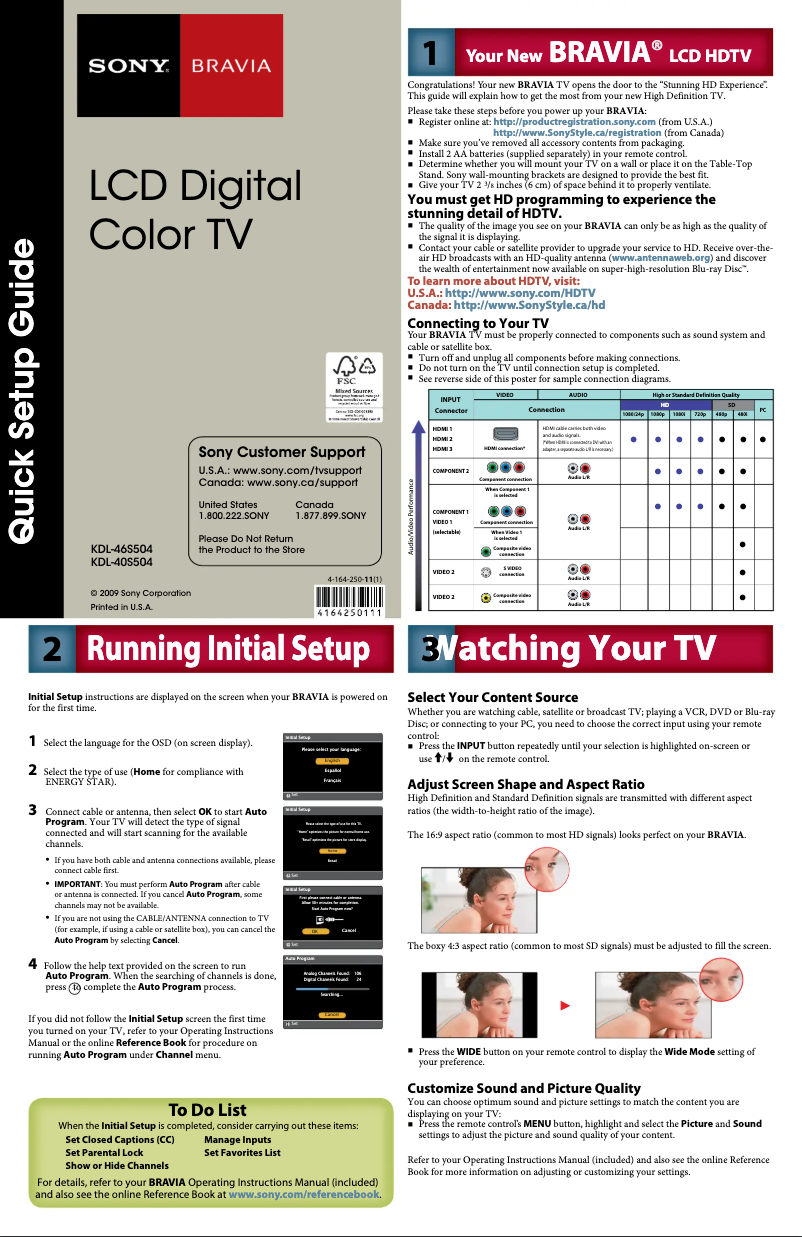Page n°1 - Guide d'installation Sony Bravia KDL-40S504