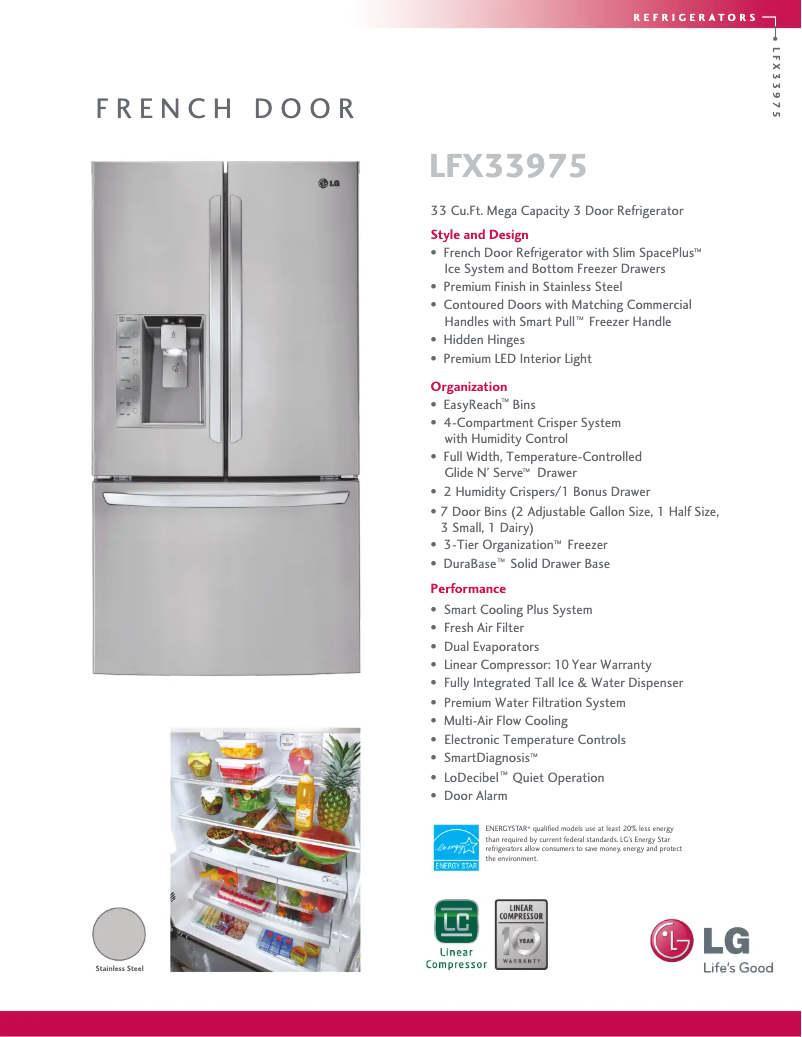 Página 1 del manual Ficha técnica LG LFX33975ST