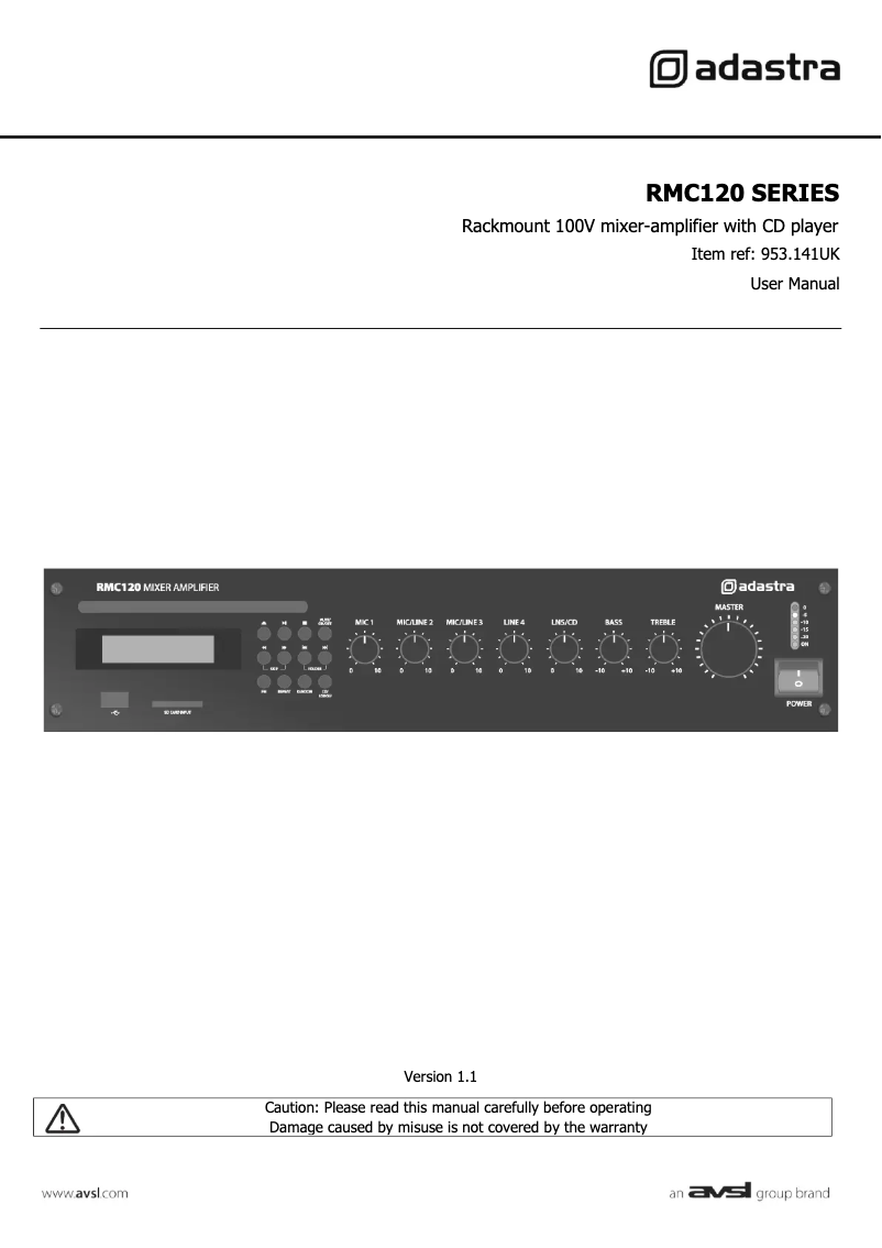 Page 1 de la notice Manuel utilisateur Adastra RMC120