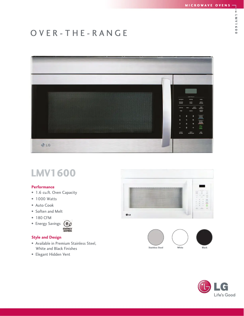 Page 1 de la notice Fiche technique LG LMV1600SB