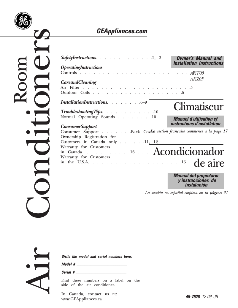 Image de la première page du manuel de l'appareil AKT05LN