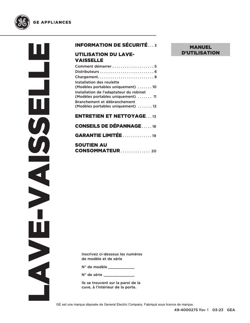 Page n°1 - Manuel utilisateur Monogram UBT410SGVWW