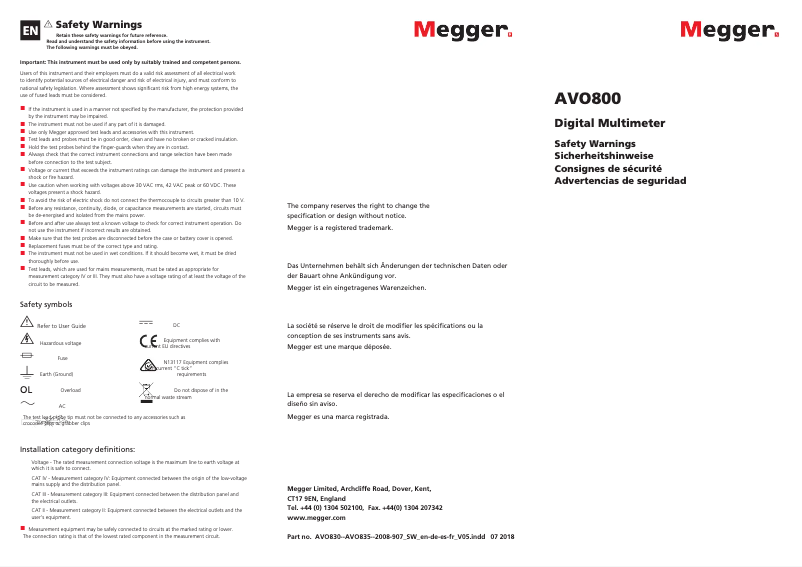 Image de la première page du manuel de l'appareil AVO830