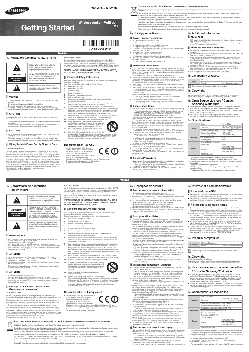 Page 1 de la notice Manuel utilisateur Samsung WAM750 WAM750/EN