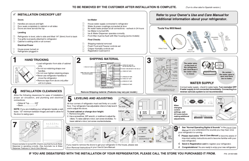Page n°1 - Guide d'installation Frigidaire GLHS36EEB