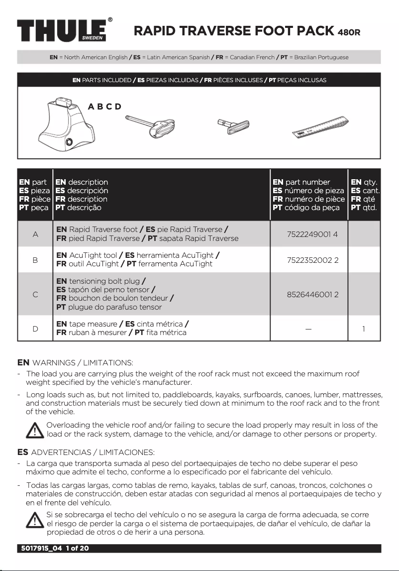 Page 1 de la notice Manuel utilisateur Thule Rapid Traverse