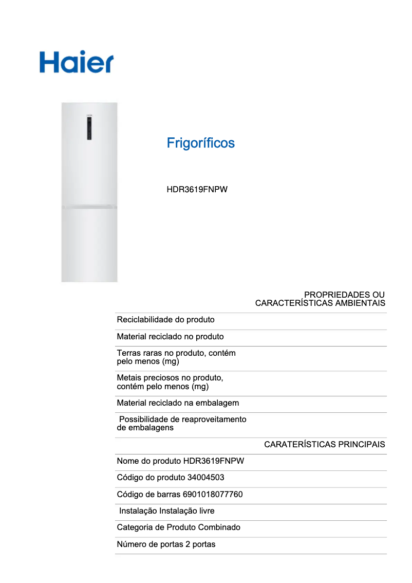 Image de la première page du manuel de l'appareil HDR3619FNPW