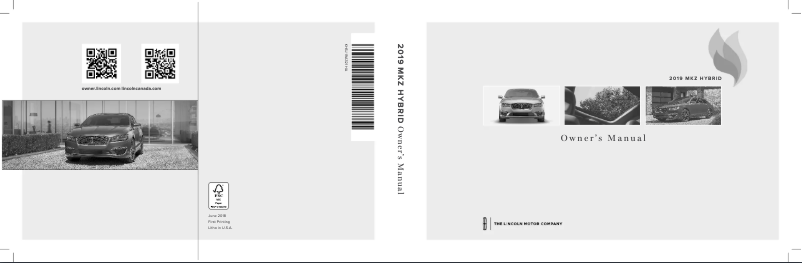 Image de la première page du manuel de l'appareil MKZ Hybrid (2019)