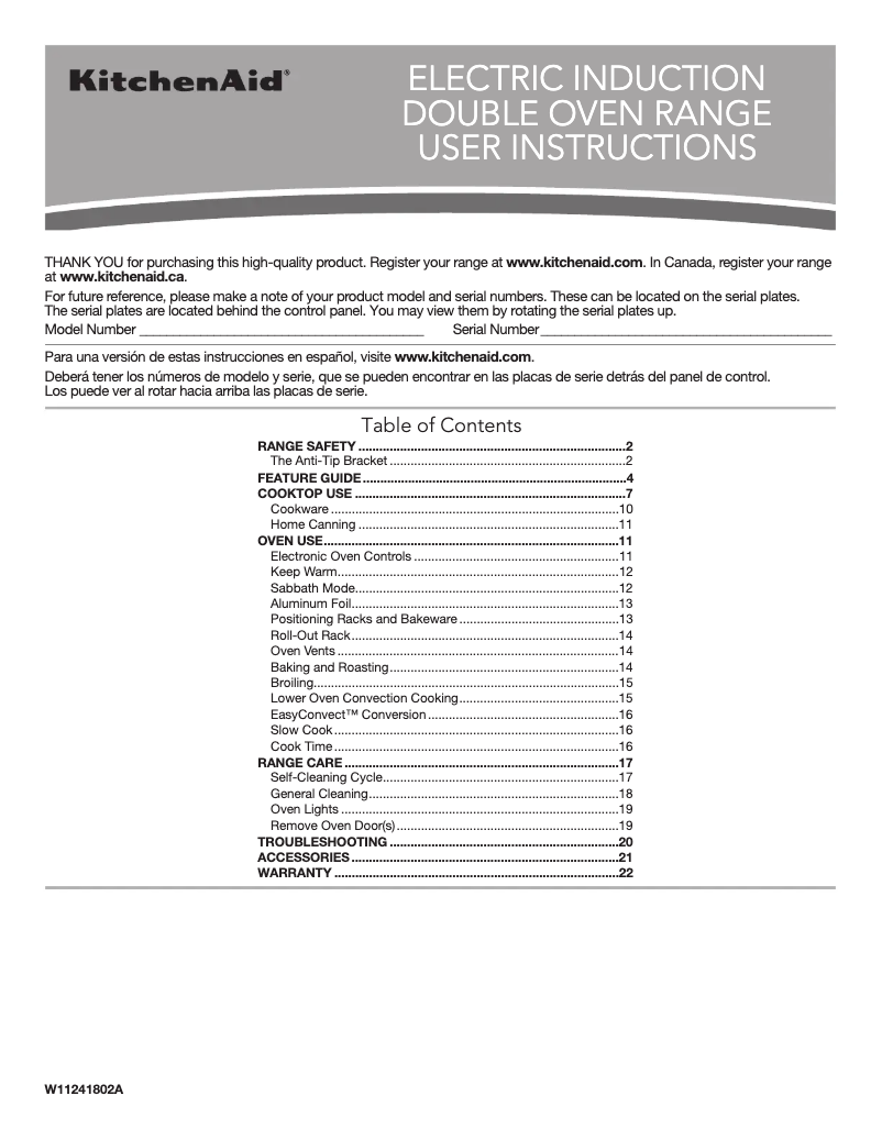 Page 1 de la notice Manuel d'utilisation et d'entretien KitchenAid KFID500ESS