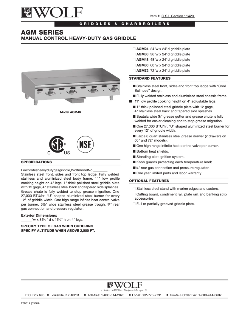 Página 1 del manual Ficha técnica Wolf AGM24