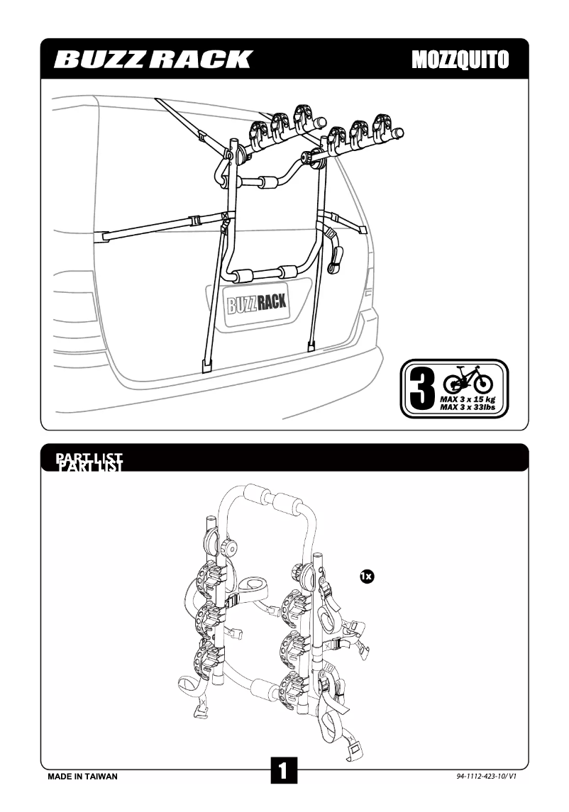 Page 1 de la notice Manuel utilisateur Buzz Rack Mozzquito