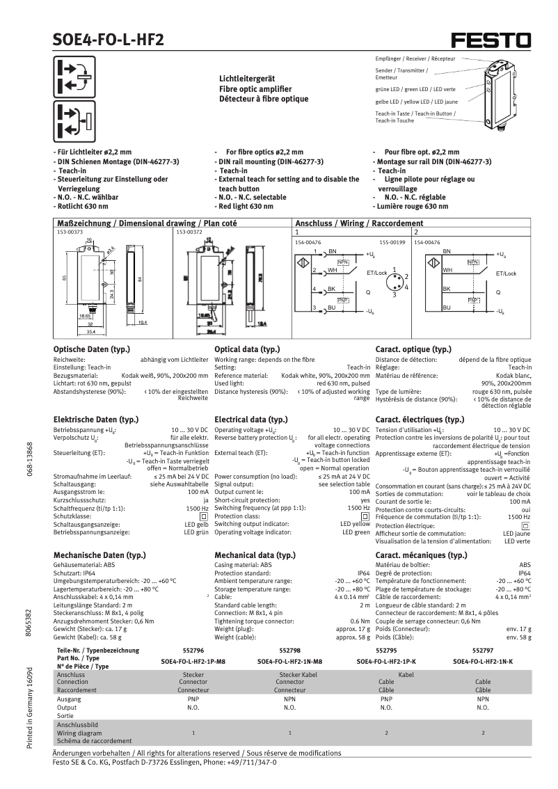 Page 1 de la notice Manuel utilisateur Festo SOE4-FO-L-HF2-1P-K