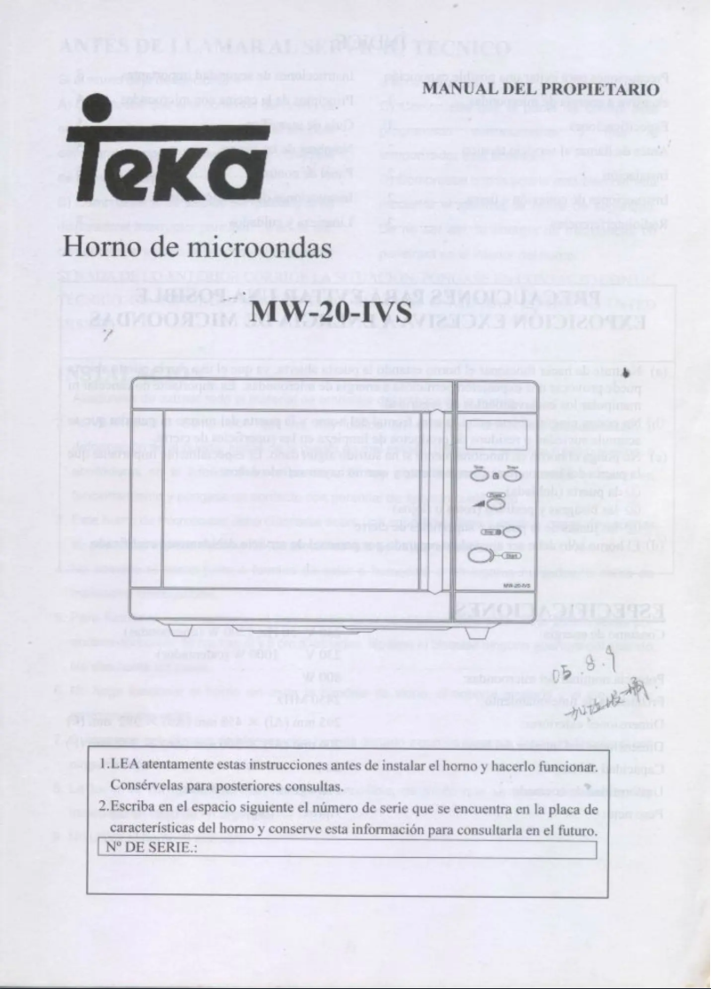 Page n°1 - Manuel utilisateur Teka MW 20 IVS