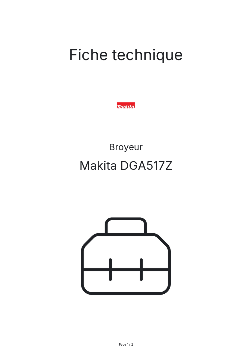 Page n°1 - Fiche technique Makita DGA517Z