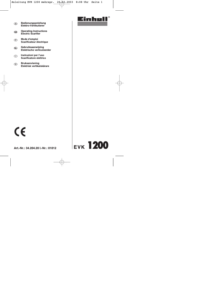 Page 1 de la notice Manuel utilisateur Einhell Royal EVK 1200
