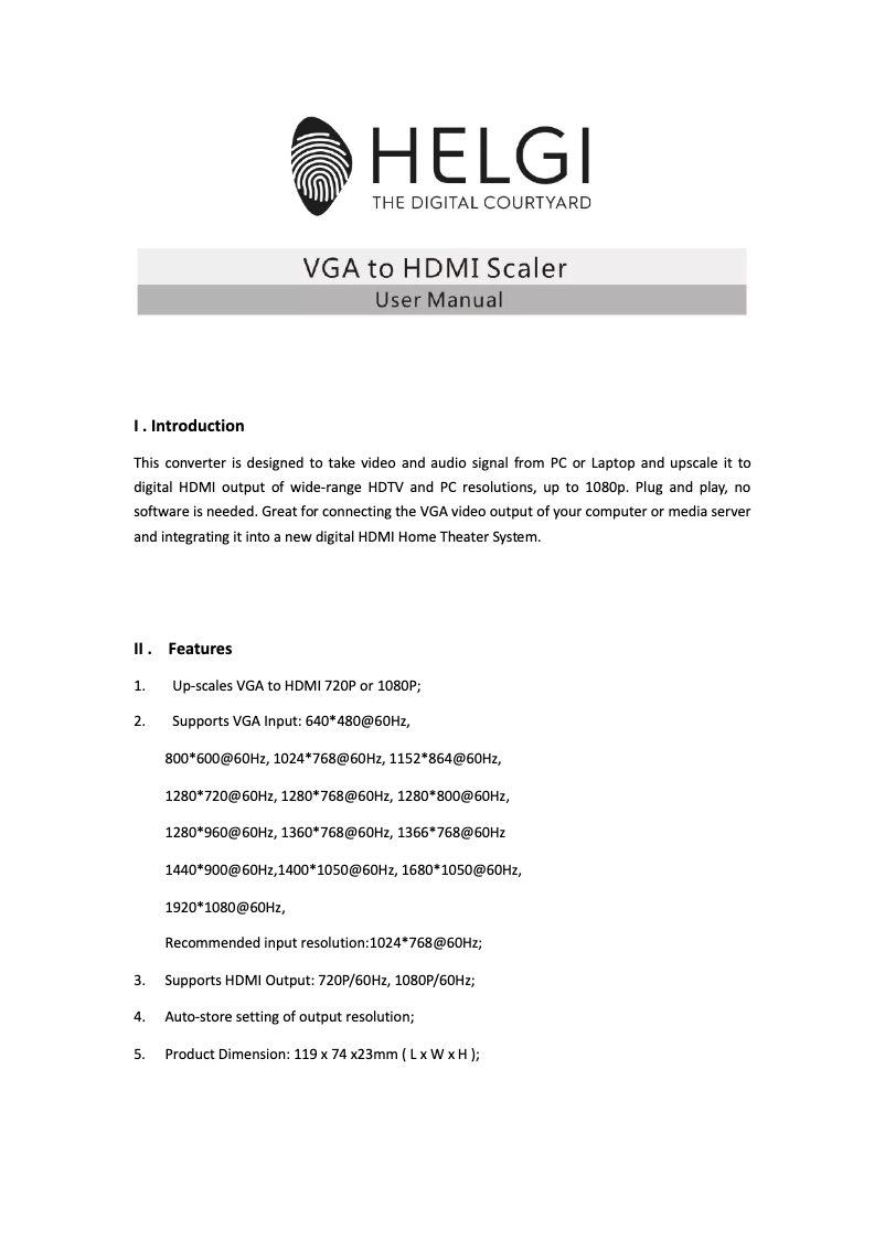 Page n°1 - Manuel utilisateur HELGI HLG0352N