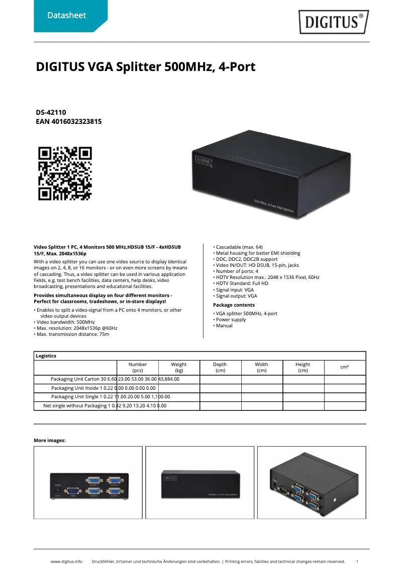 Page n°1 - Fiche technique Digitus DS-42110