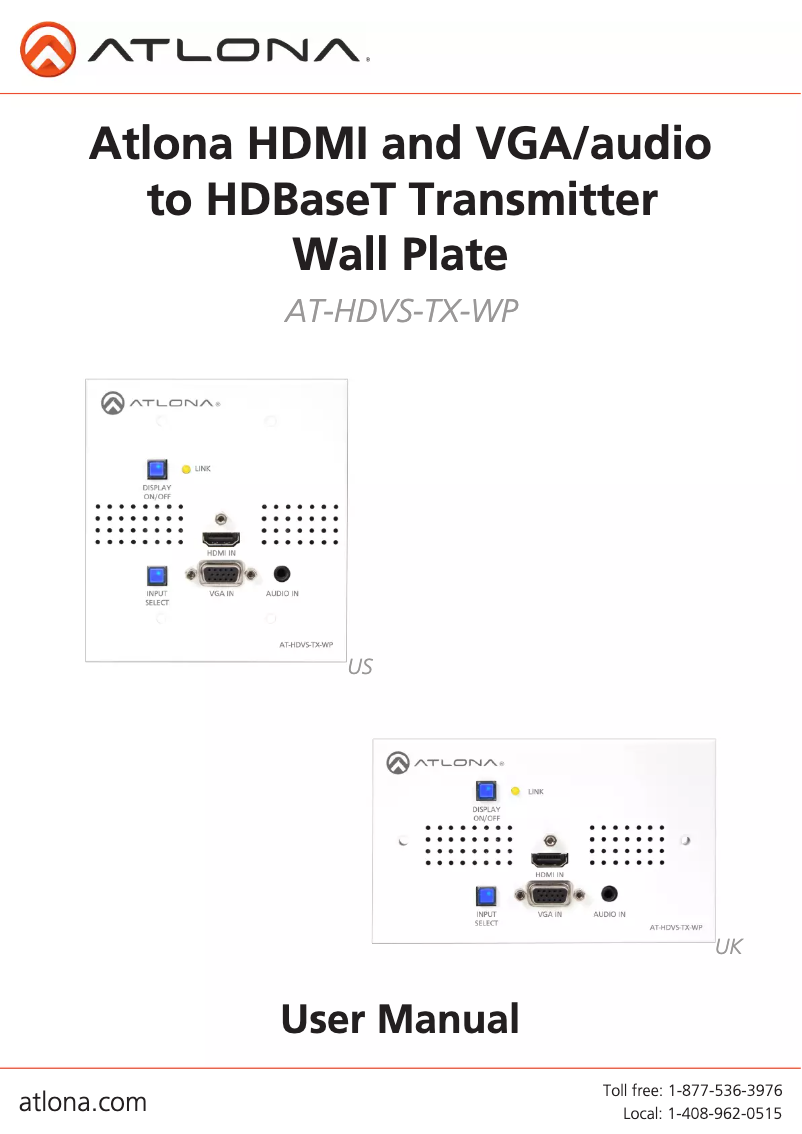 Page 1 de la notice Manuel utilisateur Atlona AT-HDVS-TX-WP