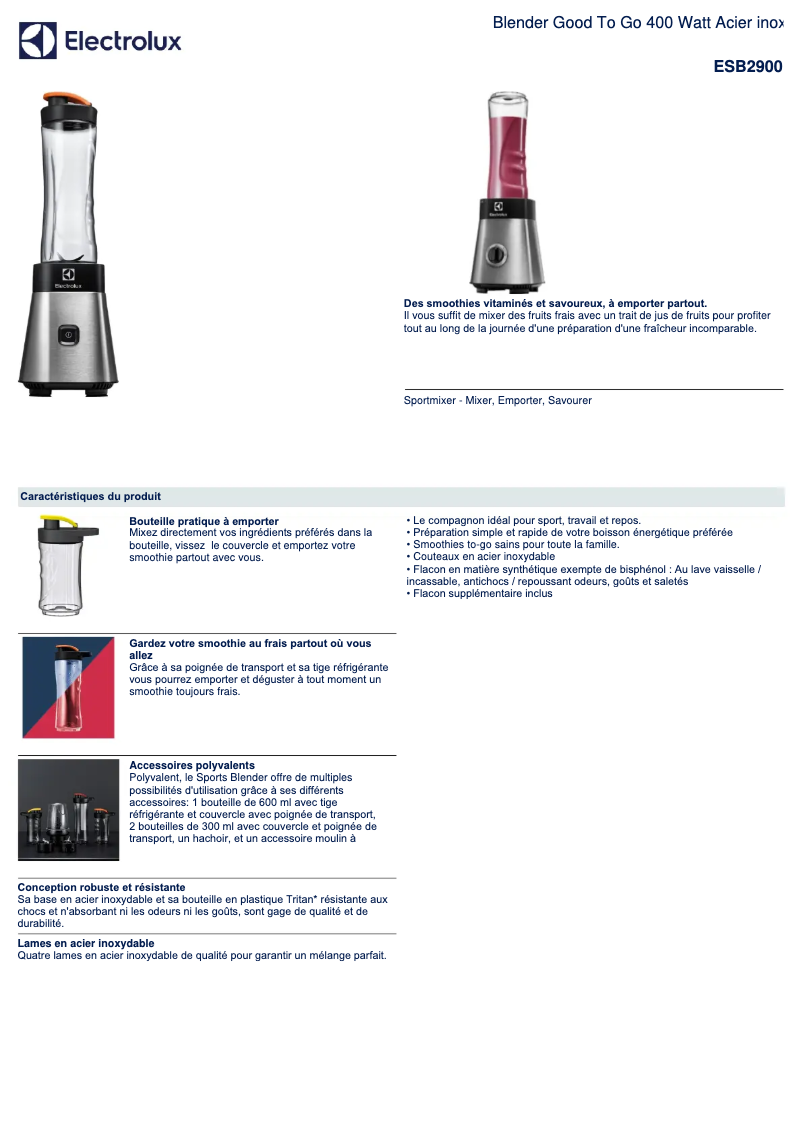 Página 1 del manual Ficha técnica Electrolux ESB2900
