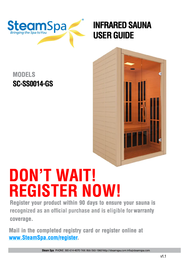 Page 1 de la notice Manuel utilisateur SteamSpa SC-SS0014-GS