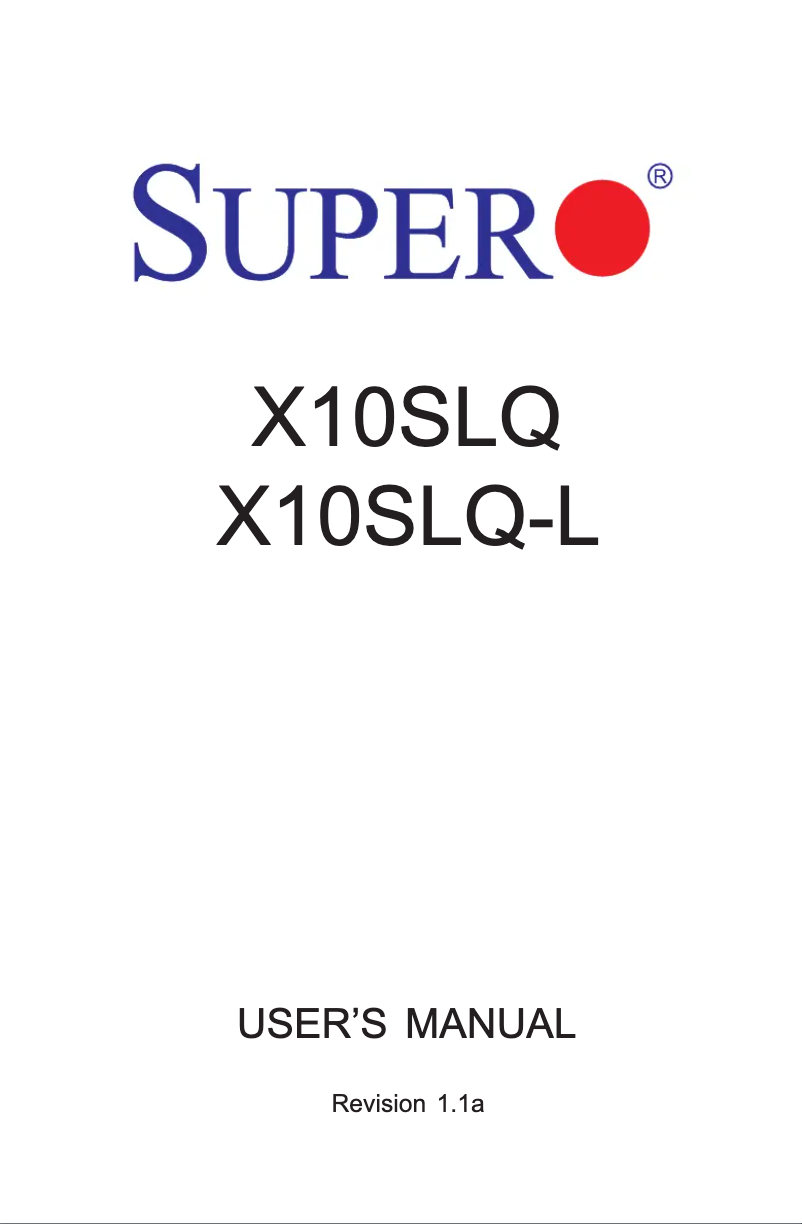 Page 1 de la notice Manuel utilisateur Supermicro X10SLQ-L