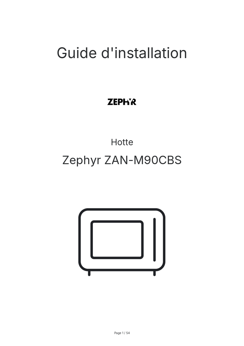 Page n°1 - Guide d'installation Zephyr ZAN-M90CBS